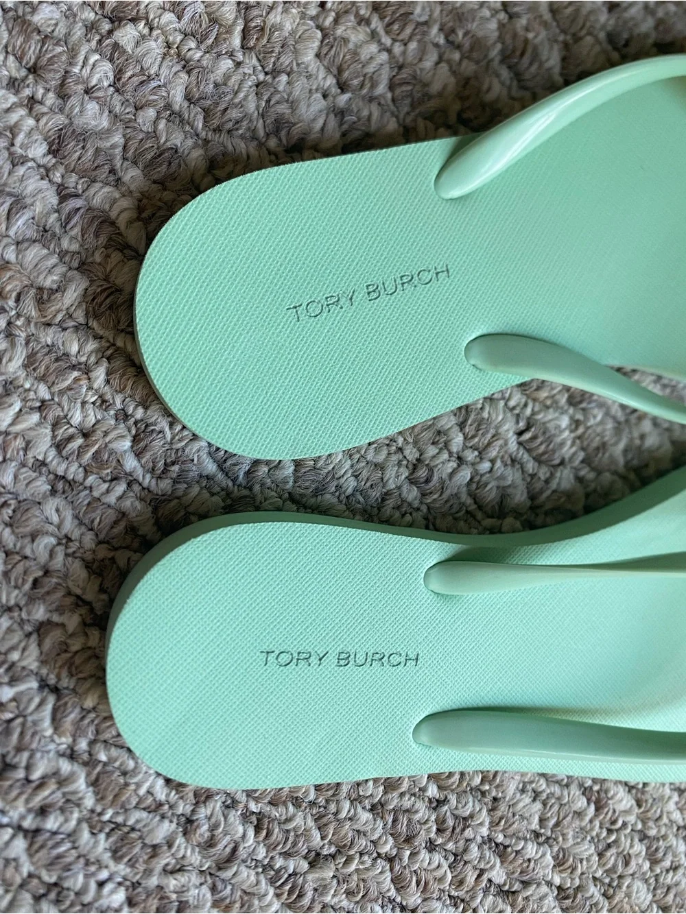 Tory Burch Mint Green Flip Flop Sandals with Logo Medallion